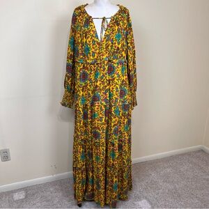 HOUSE OF HARLOW mustard yellow floral print tiered boho maxi dress